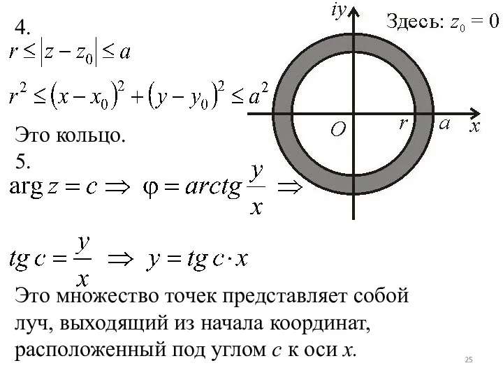 4. Это кольцо. 5. Это множество точек представляет собой луч,