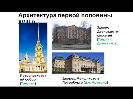 Архитектура первой половины XVIII в. Петропавловский собор (Трезини) Здание Двенадцати