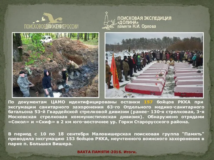 По документам ЦАМО идентифицированы останки 157 бойцов РККА при эксгумации