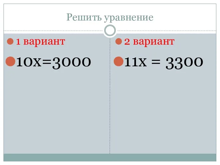 Решить уравнение 1 вариант 10х=3000 2 вариант 11х = 3300