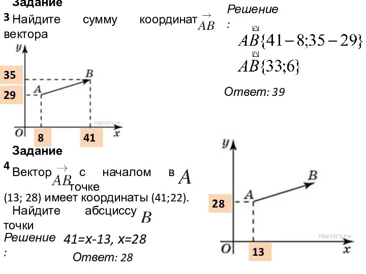 Задание 3 Найдите сумму координат вектора . 8 29 35