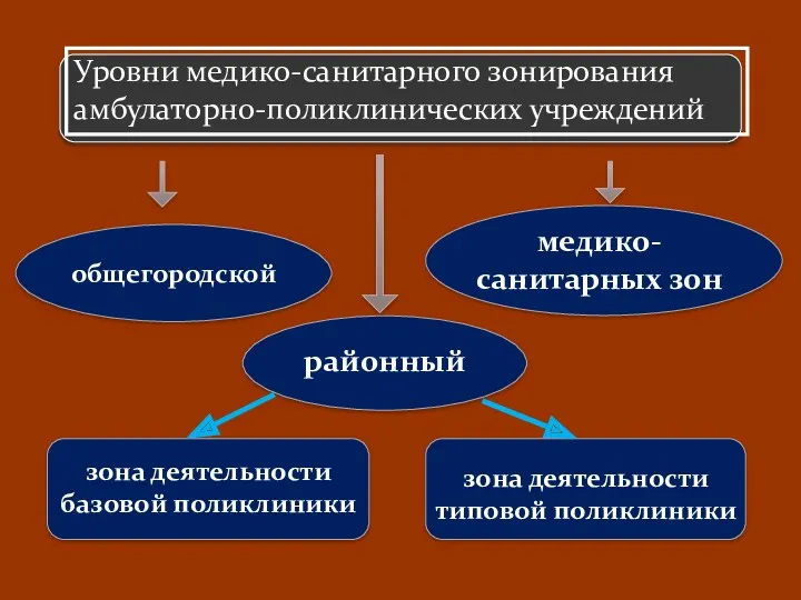 Уровни медико-санитарного зонирования амбулаторно-поликлинических учреждений медико-санитарных зон районный зона деятельности