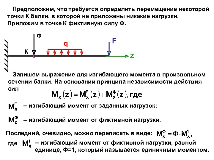 F Z К q Предположим, что требуется определить перемещение некоторой