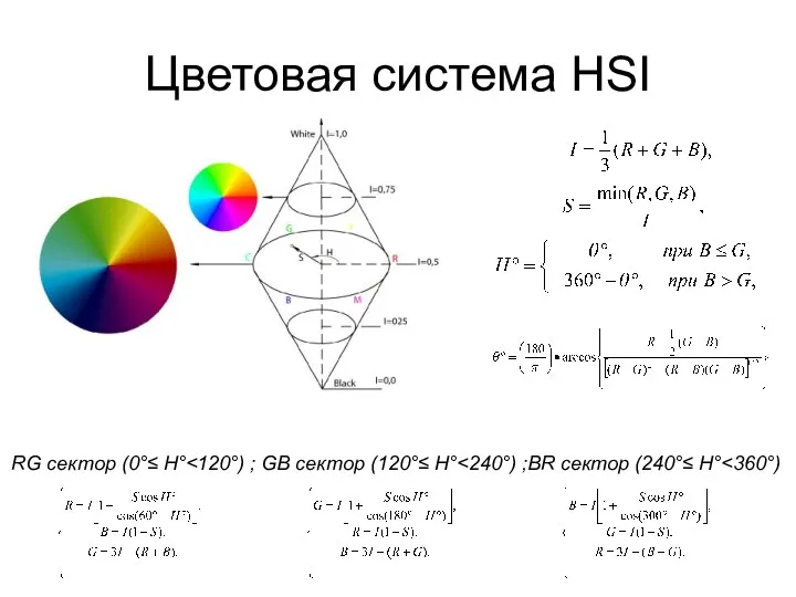 Цветовая система HSI RG сектор (0°≤ H°