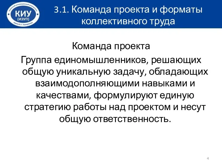 3.1. Команда проекта и форматы коллективного труда Команда проекта Группа