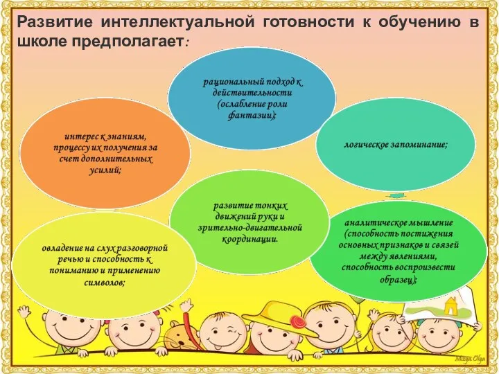 Развитие интеллектуальной готовности к обучению в школе предполагает: