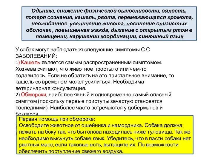 У собак могут наблюдаться следующие симптомы С С ЗАБОЛЕВАНИЙ: 1)