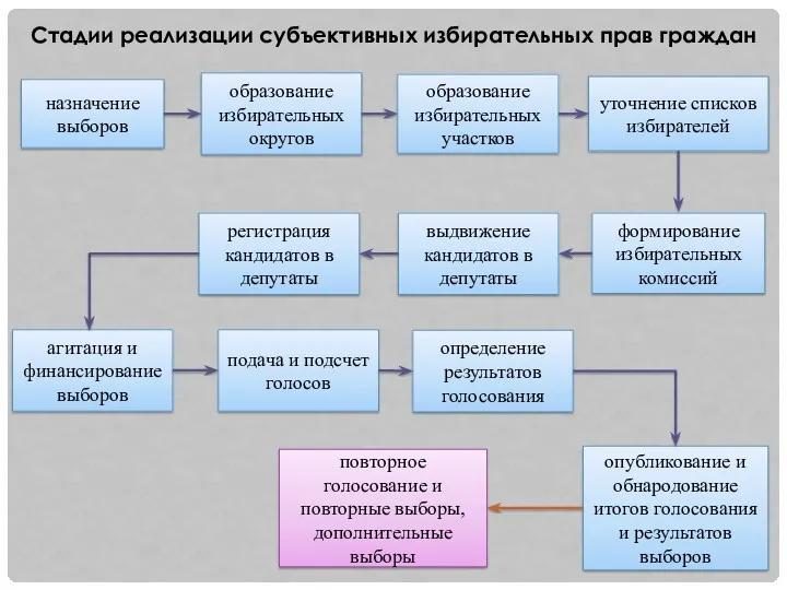 Стадии реализации субъективных избирательных прав граждан назначение выборов образование избирательных