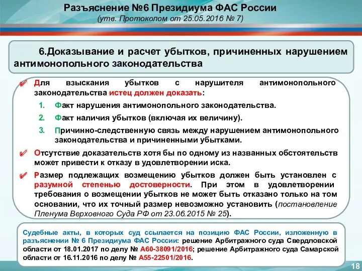 6.Доказывание и расчет убытков, причиненных нарушением антимонопольного законодательства Разъяснение №6