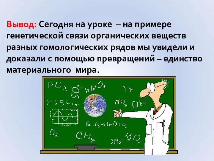 Вывод: Сегодня на уроке – на примере генетической связи органических