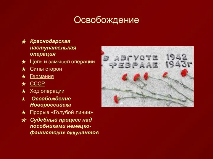 Освобождение Краснодарская наступательная операция Цель и замысел операции Силы сторон Германия СССР Ход