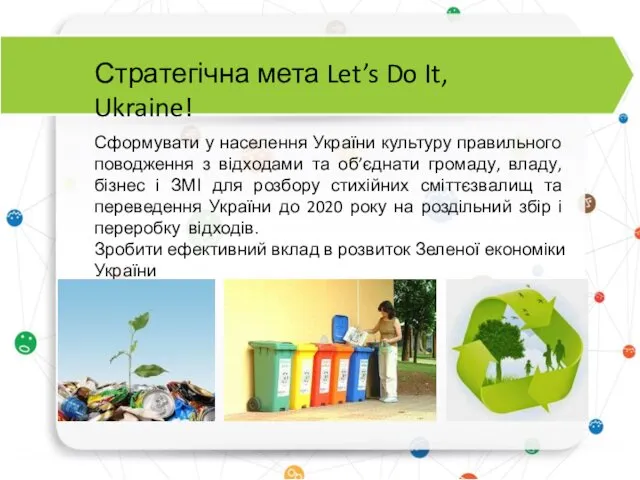 Сформувати у населення України культуру правильного поводження з відходами та