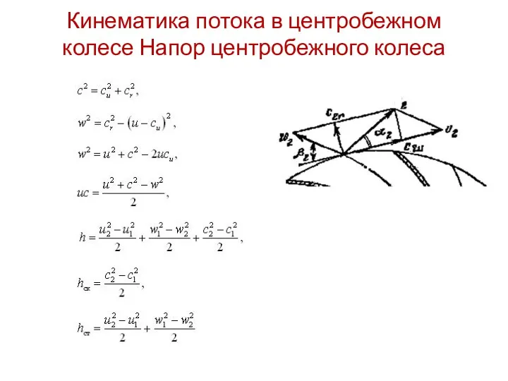 Кинематика потока в центробежном колесе Напор центробежного колеса