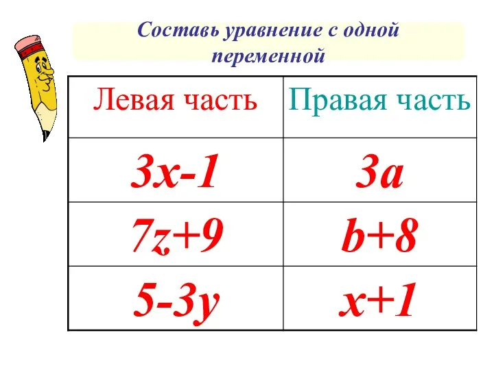 Составь уравнение с одной переменной