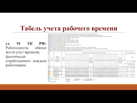 Табель учета рабочего времени ст. 91 ТК РФ: Работодатель обязан