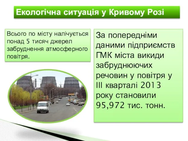 Екологічна ситуація у Кривому Розі Всього по місту налічується понад 5 тисяч джерел