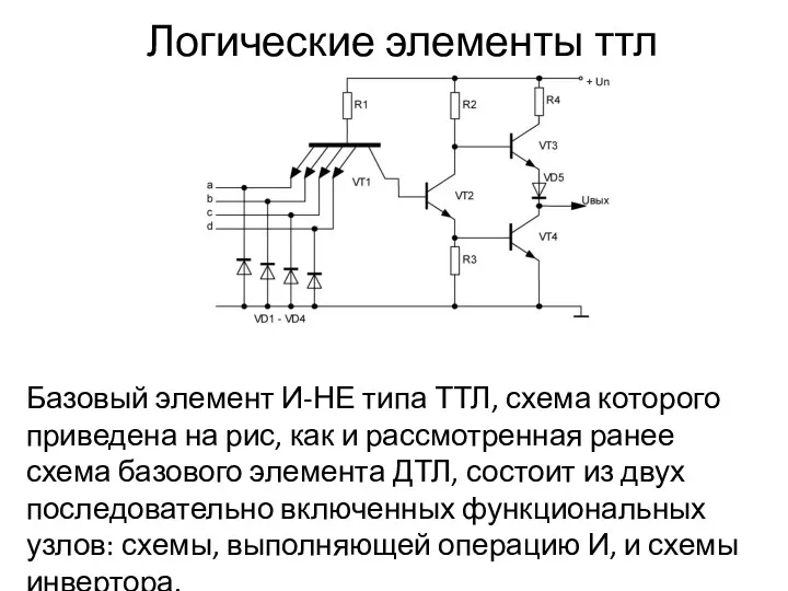 Логические элементы ттл Базовый элемент И-НЕ типа ТТЛ, схема которого