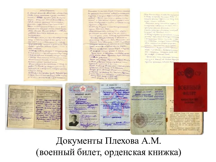 Документы Плехова А.М. (военный билет, орденская книжка)