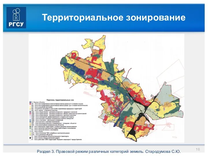 Территориальное зонирование Раздел 3. Правовой режим различных категорий земель. Стародумова С.Ю.