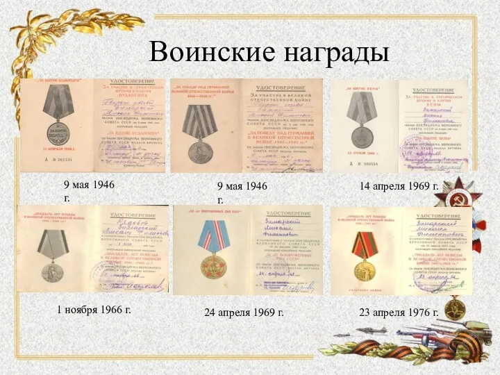 Воинские награды 9 мая 1946 г. 9 мая 1946 г.