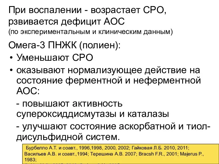 При воспалении - возрастает СРО, рзвивается дефицит АОС (по экспериментальным