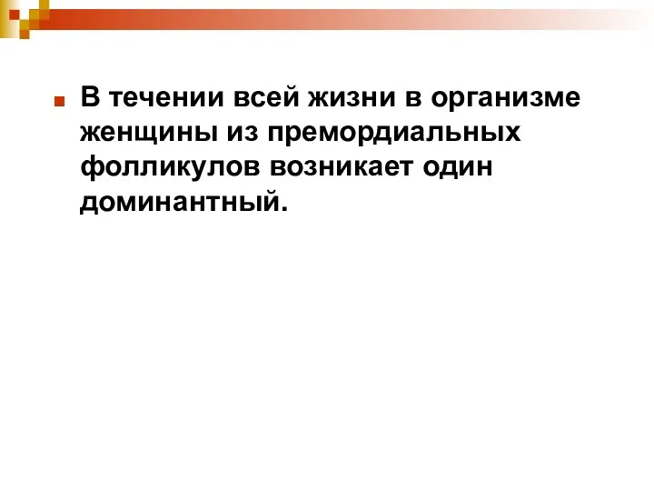 В течении всей жизни в организме женщины из премордиальных фолликулов возникает один доминантный.