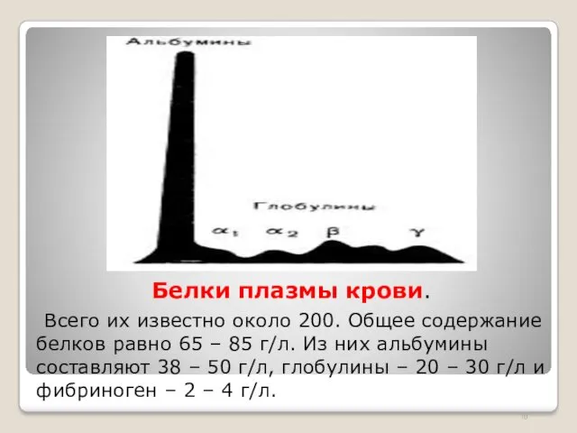 Белки плазмы крови. Всего их известно около 200. Общее содержание