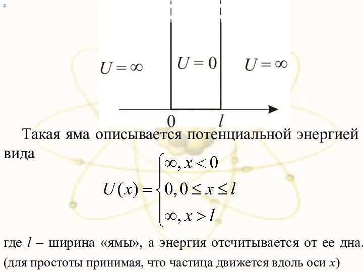 х Такая яма описывается потенциальной энергией вида где l –