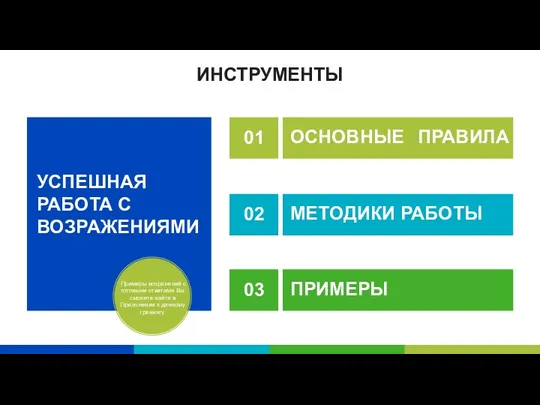 ИНСТРУМЕНТЫ УСПЕШНАЯ РАБОТА С ВОЗРАЖЕНИЯМИ ОСНОВНЫЕ ПРАВИЛА МЕТОДИКИ РАБОТЫ ПРИМЕРЫ 01 02 03