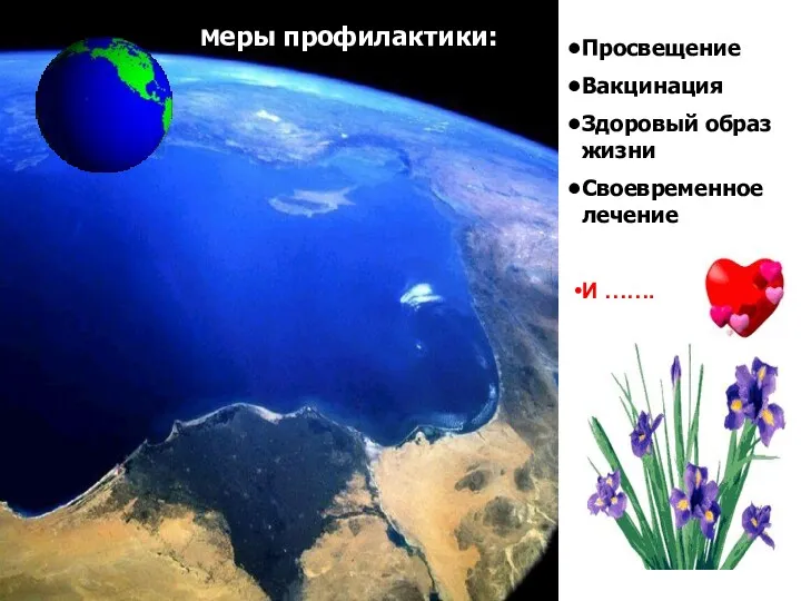 Меры профилактики: Просвещение Вакцинация Здоровый образ жизни Своевременное лечение И …….