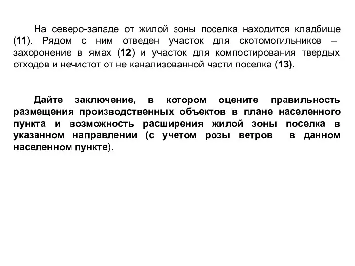 На северо-западе от жилой зоны поселка находится кладбище (11). Рядом