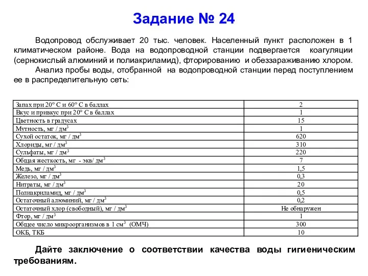 Задание № 24 Водопровод обслуживает 20 тыс. человек. Населенный пункт