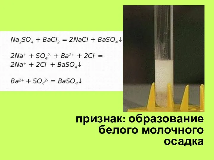 признак: образование белого молочного осадка