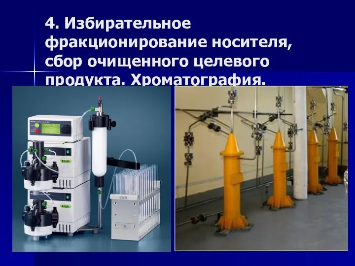 4. Избирательное фракционирование носителя, сбор очищенного целевого продукта. Хроматография.