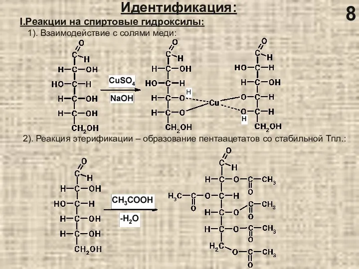 Идентификация: I.Реакции на спиртовые гидроксилы: 1). Взаимодействие с солями меди: