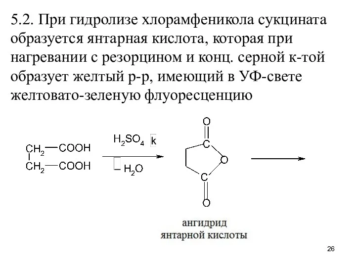 5.2. При гидролизе хлорамфеникола сукцината образуется янтарная кислота, которая при