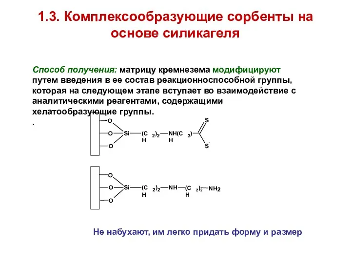 1.3. Комплексообразующие сорбенты на основе силикагеля Способ получения: матрицу кремнезема