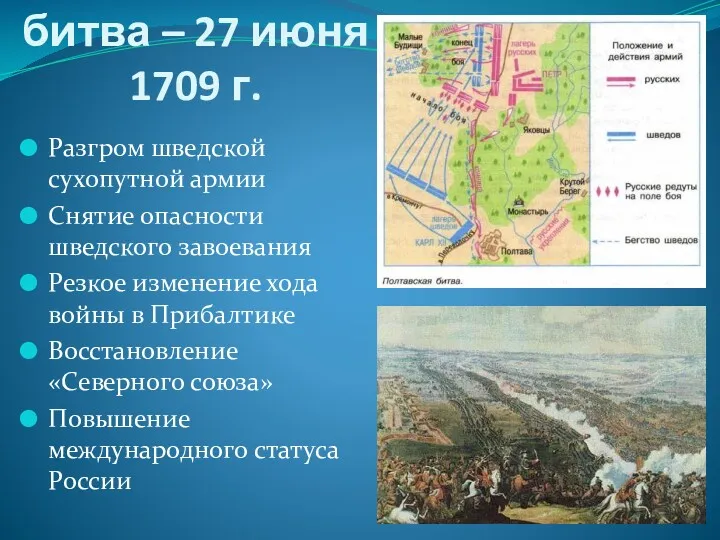 Полтавская битва – 27 июня 1709 г. Разгром шведской сухопутной