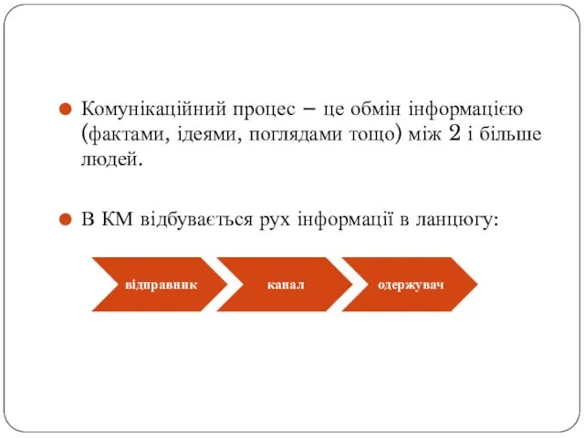 Комунікаційний процес – це обмін інформацією (фактами, ідеями, поглядами тощо)