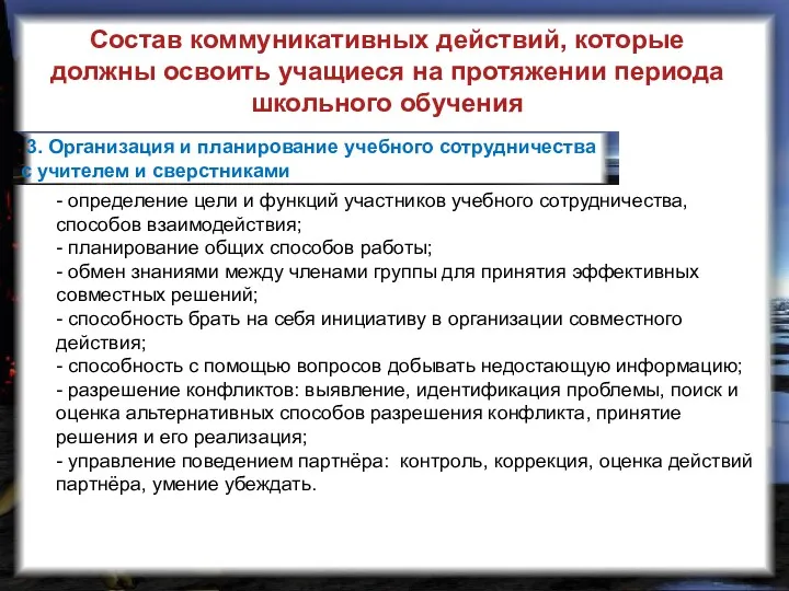 3. Организация и планирование учебного сотрудничества с учителем и сверстниками Состав коммуникативных действий,