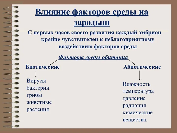 Влияние факторов среды на зародыш С первых часов своего развития