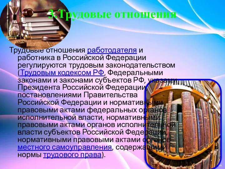 Трудовые отношения работодателя и работника в Российской Федерации регулируются трудовым