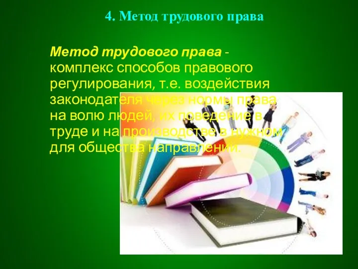 Метод трудового права - комплекс способов правового регулирования, т.е. воздействия