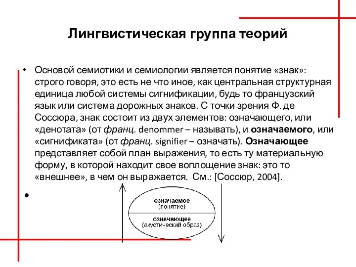 Лингвистическая группа теорий Основой семиотики и семиологии является понятие «знак»: