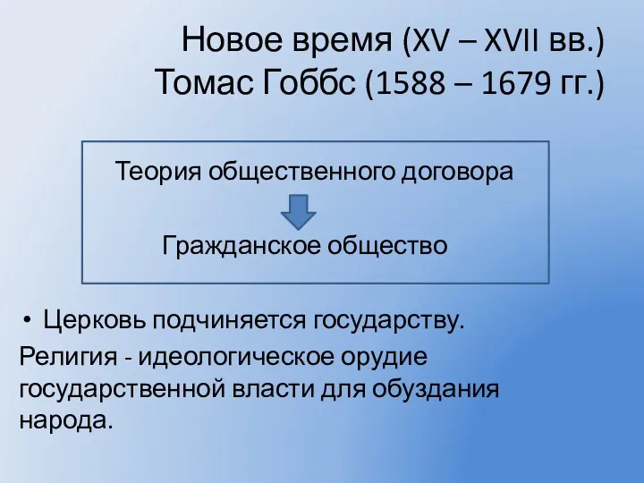 Новое время (XV – XVII вв.) Томас Гоббс (1588 –