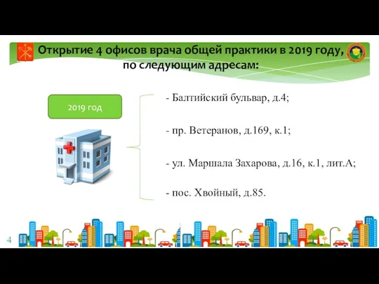 4 Открытие 4 офисов врача общей практики в 2019 году,