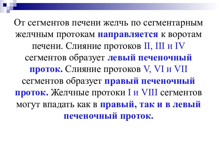 От сегментов печени желчь по сегментарным желчным протокам направляется к