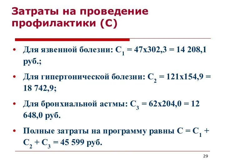 Затраты на проведение профилактики (С) Для язвенной болезни: С1 =