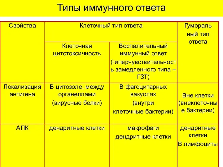 Типы иммунного ответа