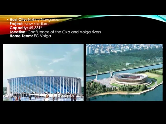 Host City: Nizhny Novgorod Project: New stadium Capacity: 45,331* Location:
